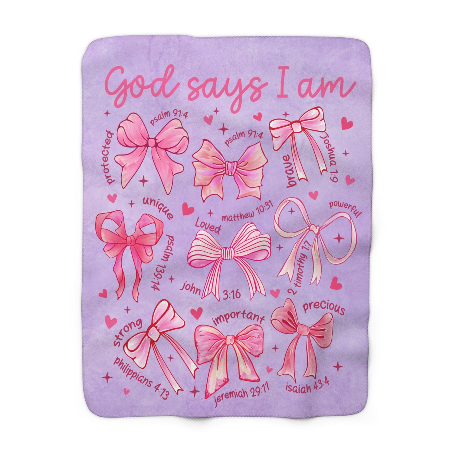 God Says I Am Sherpa Fleece Blanket — Inspirational Faith Bow Design
