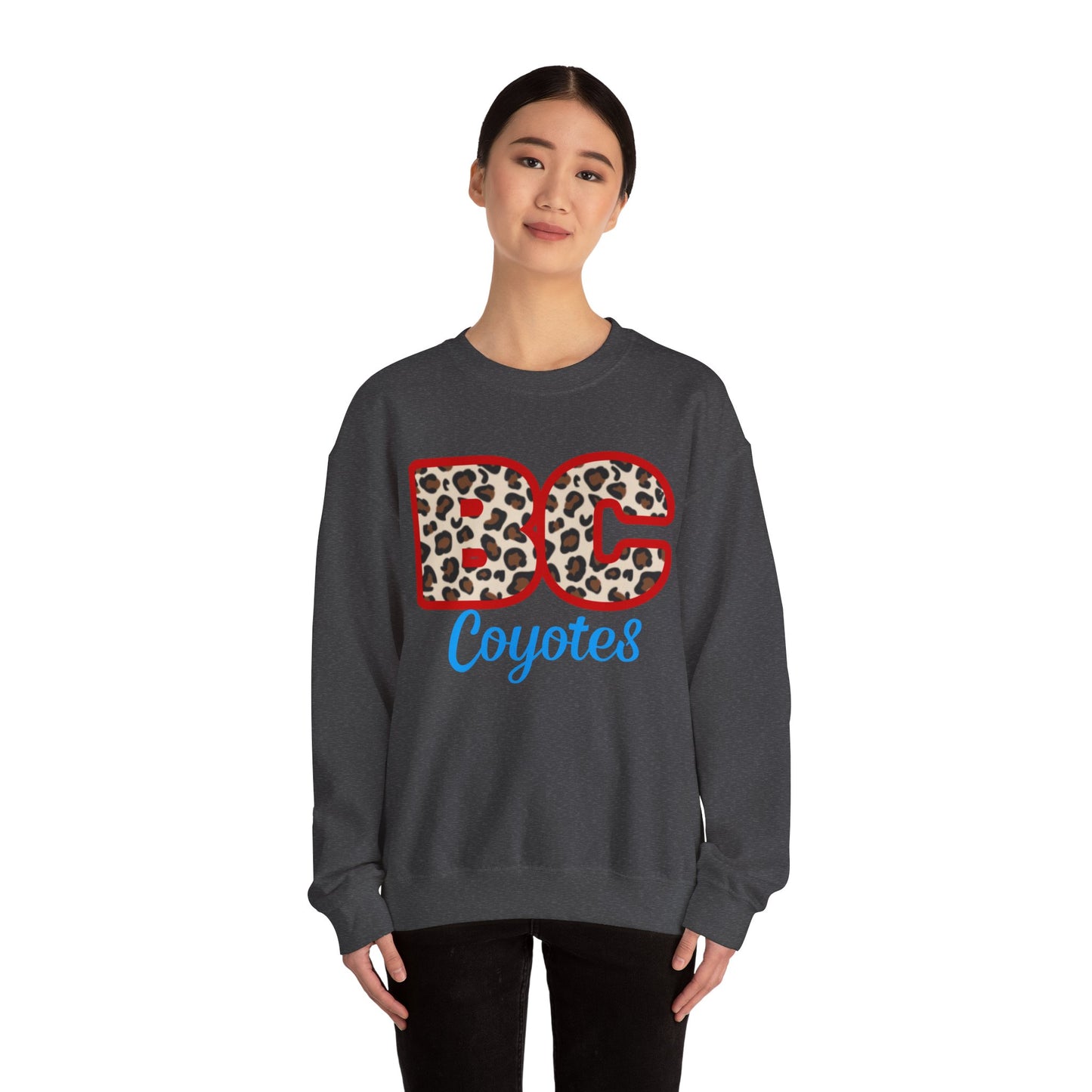 Crewneck Sweatshirt — BC Coyotes Leopard Print Team Logo