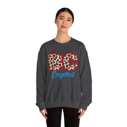 Crewneck Sweatshirt — BC Coyotes Leopard Print Team Logo