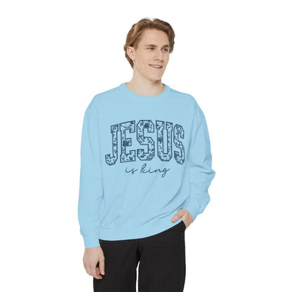 Jesus Is King Floral-Print Sweatshirt — Christian Faith Crewneck