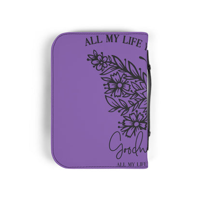 Bible Cover — Purple Butterfly Floral Zippered Bible Case with "All My Life You’ve Been So Good"
