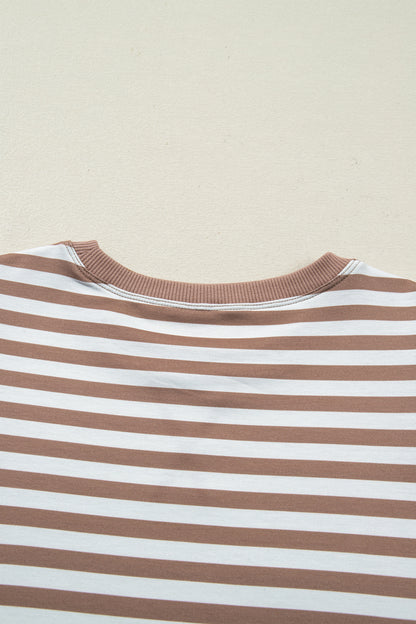 Orange Stripe Short Bubble Sleeve T Shirt