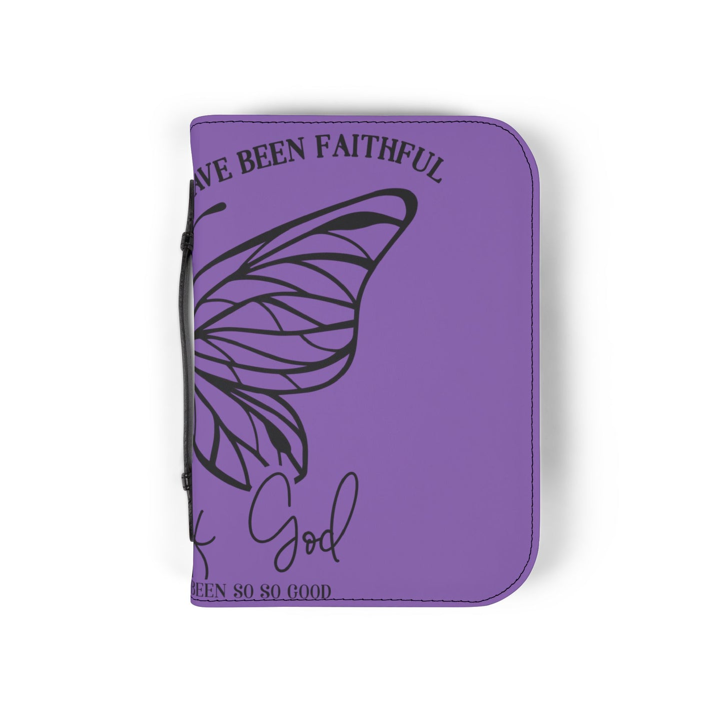 Bible Cover — Purple Butterfly Floral Zippered Bible Case with "All My Life You’ve Been So Good"