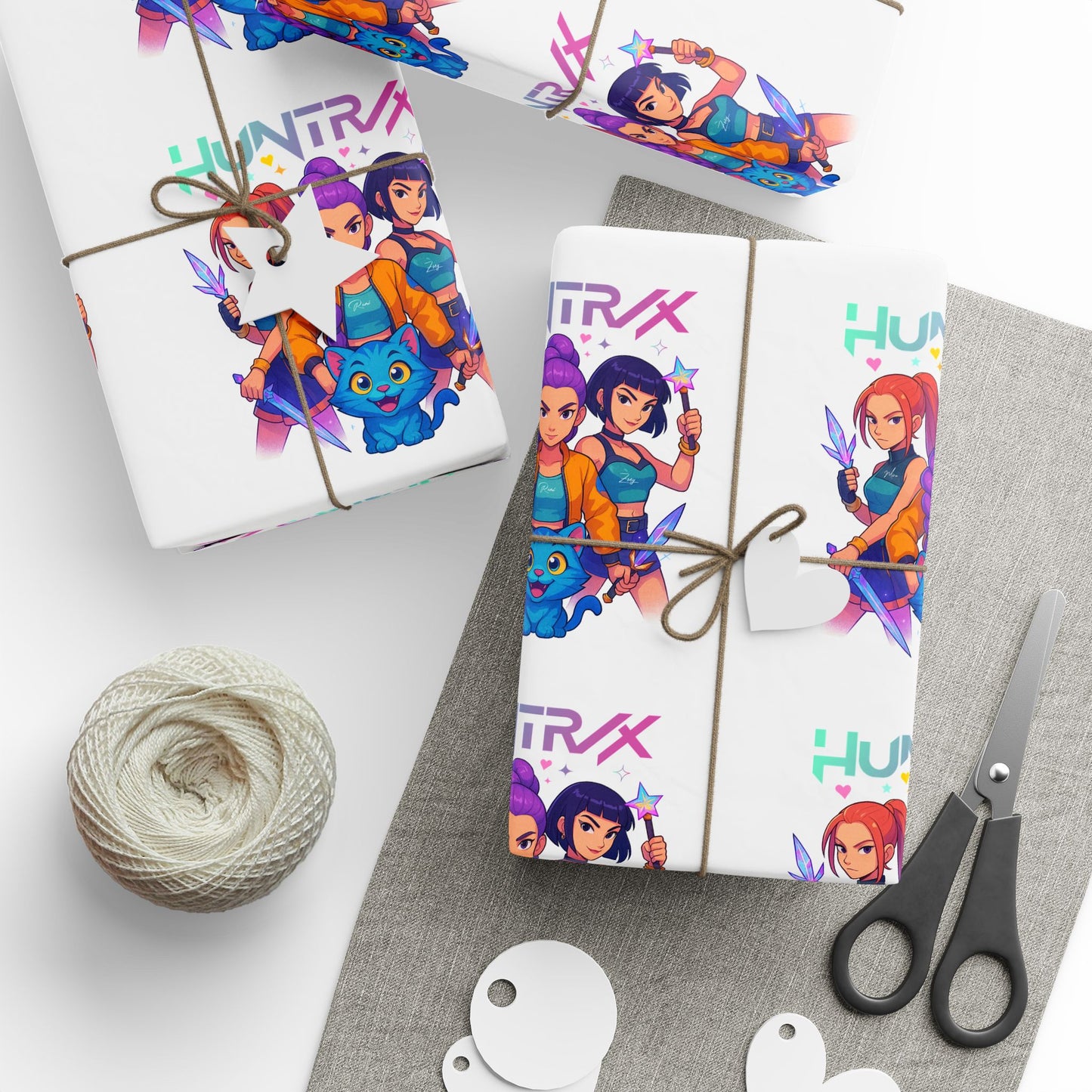 Custom Character Pattern Wrapping Paper – Colorful Cartoon Portraits (HUNTRX Text)