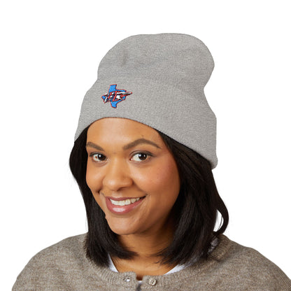 Texas Flag Outline Embroidered Beanie — Classic Cuffed Knit Hat