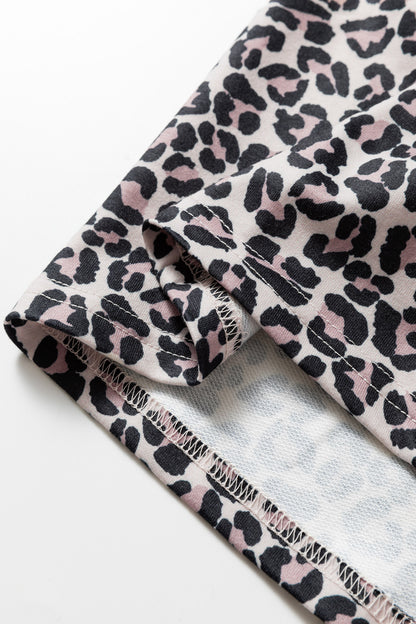 Khaki Leopard Print Half Zip up Blouse
