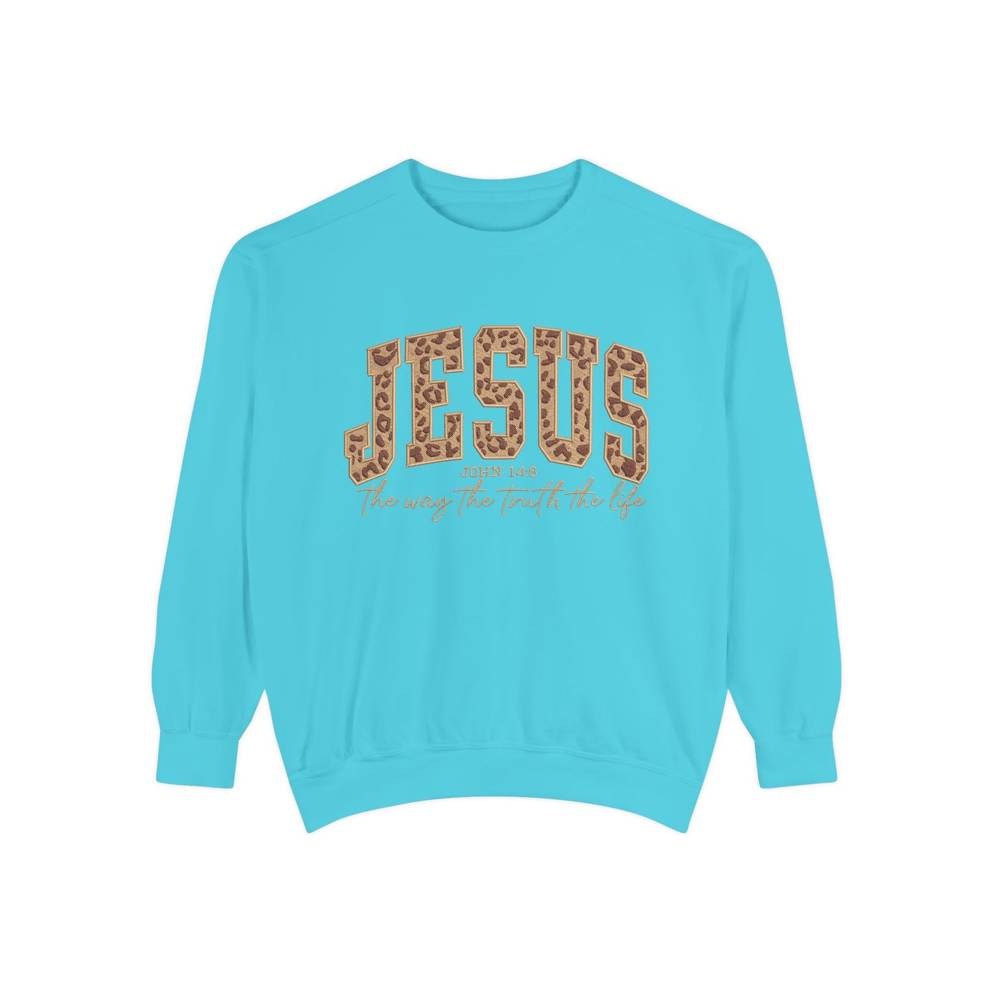 Jesus Leopard Print Sweatshirt — "Jesus: The Way, The Truth, The Life" Christian Crewneck