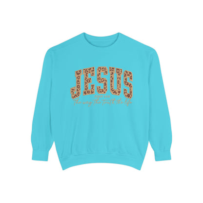 Jesus Leopard Print Sweatshirt — "Jesus: The Way, The Truth, The Life" Christian Crewneck