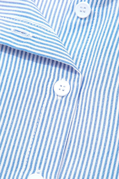 Sky Blue Stripe Contrasted Varsity Stripe Leopard Patchwork Button Down Shirt