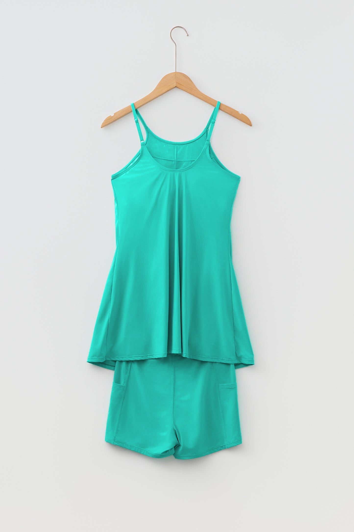 Bright Pink Solid Color Tunic Tank Dress Athletic Shorts Two Piece Set