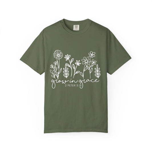 Grow in Grace T-Shirt — Floral 2 Peter 3:18 Christian Tee