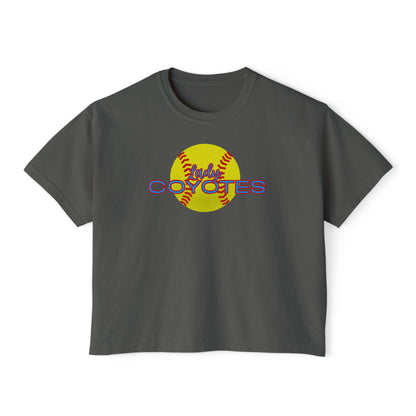 Ladies Coyotes Softball Boxy Tee — Women's Cropped Baseball Shirt