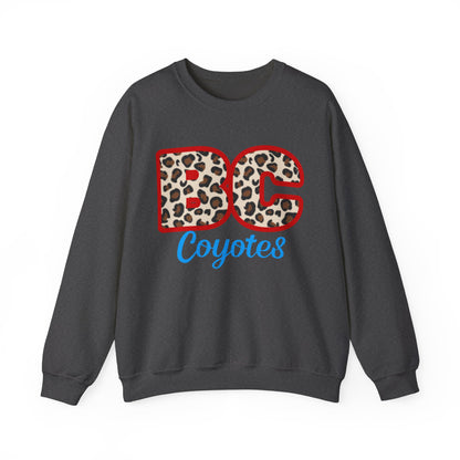 Crewneck Sweatshirt — BC Coyotes Leopard Print Team Logo