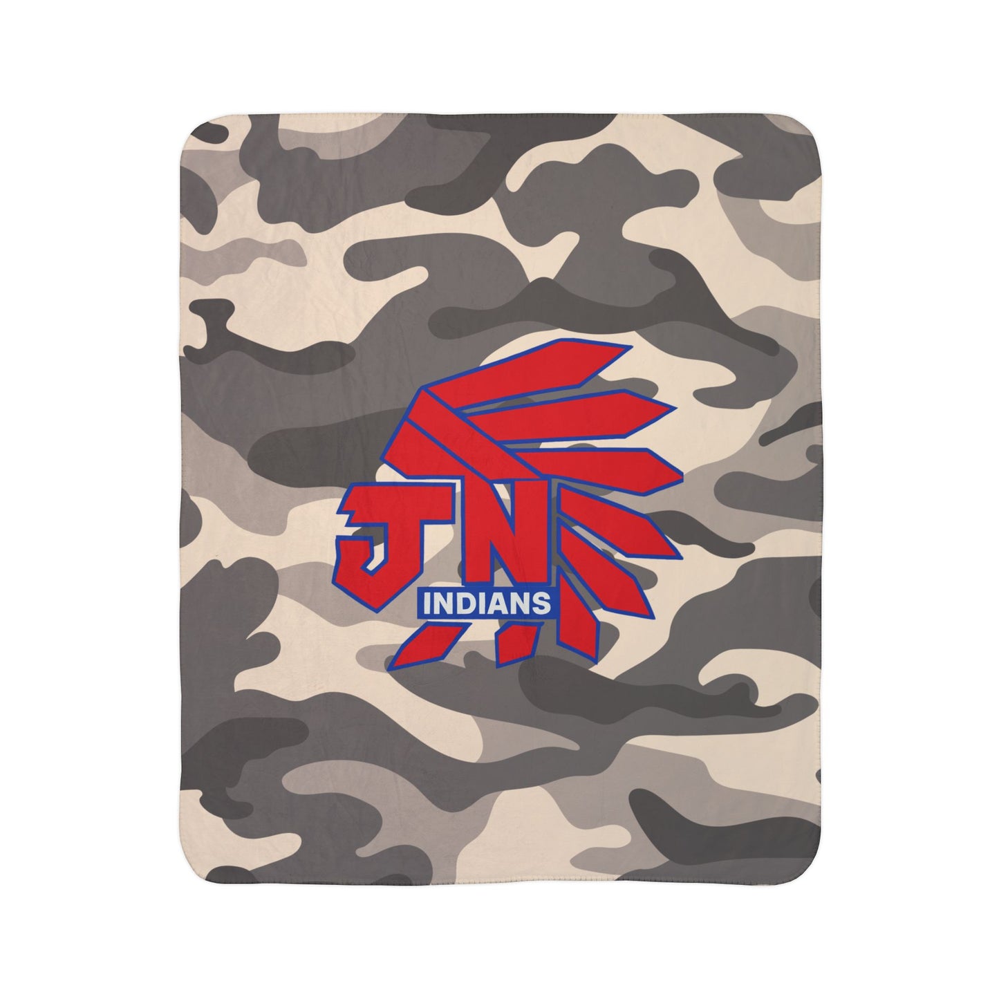 Sherpa Blanket - Camo with Red JN Indians Logo