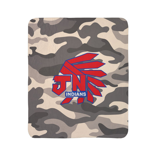 Sherpa Blanket - Camo with Red JN Indians Logo
