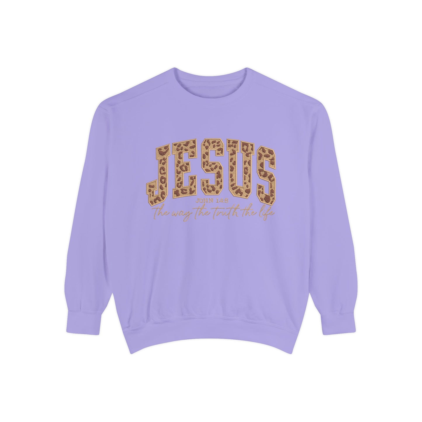 Jesus Leopard Print Sweatshirt — "Jesus: The Way, The Truth, The Life" Christian Crewneck