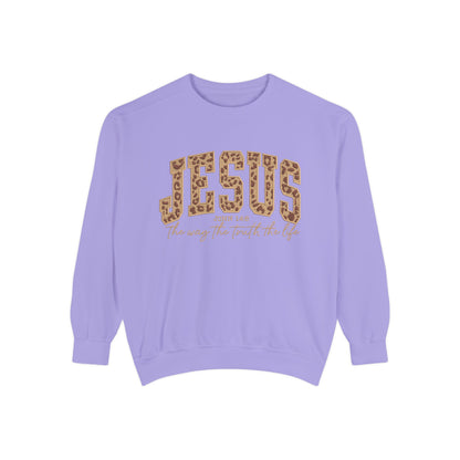 Jesus Leopard Print Sweatshirt — "Jesus: The Way, The Truth, The Life" Christian Crewneck
