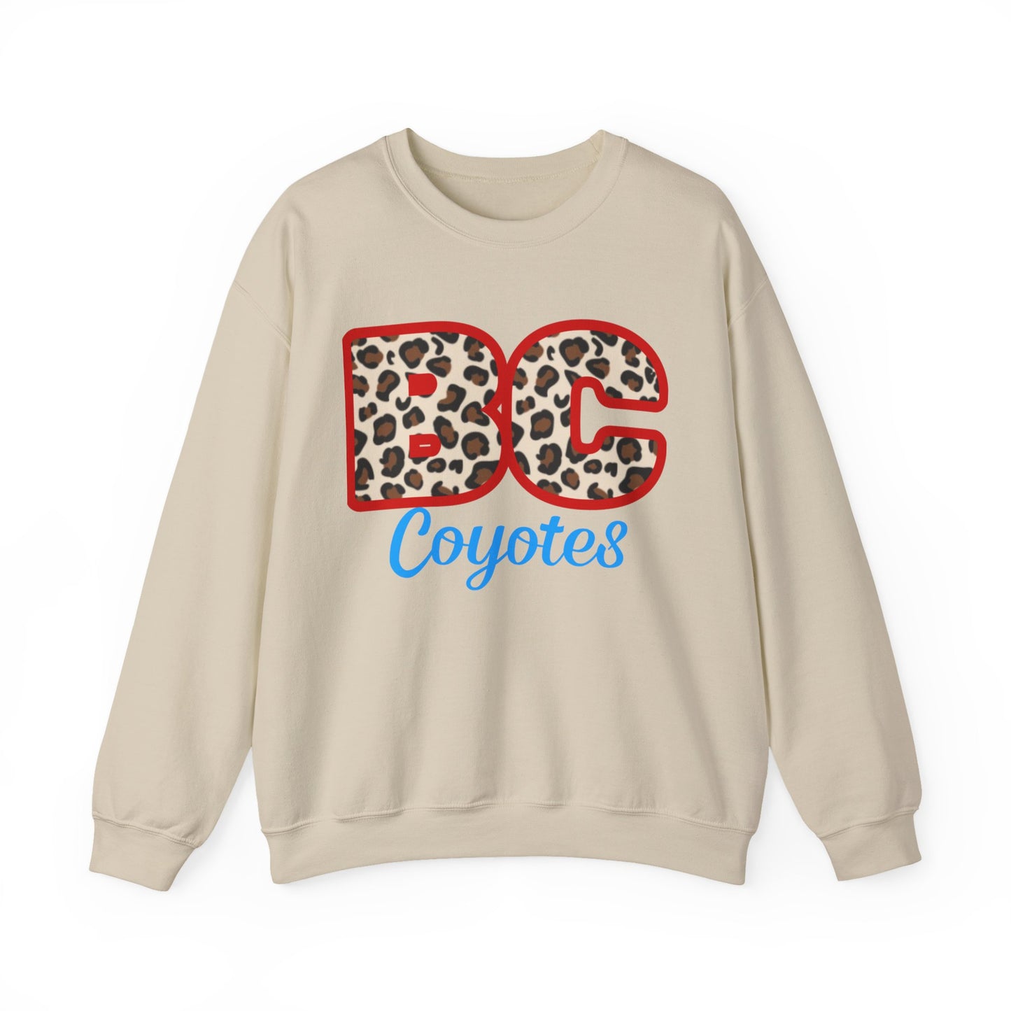 Crewneck Sweatshirt — BC Coyotes Leopard Print Team Logo