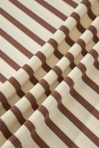 Brown Stripe Half Buttons Top and Shorts Set