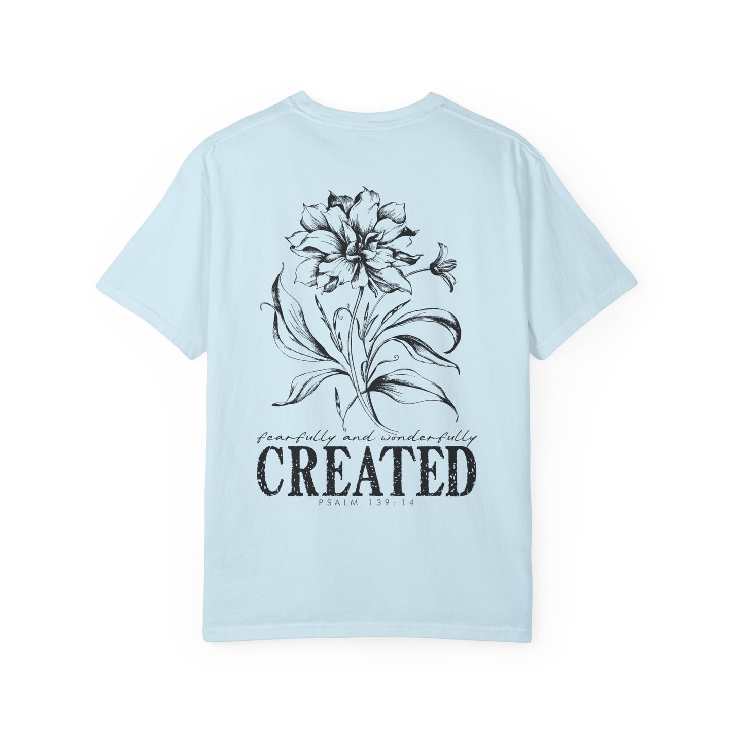 T-Shirt — "Fearfully and Wonderfully Created" Floral Back Print