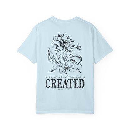 T-Shirt — "Fearfully and Wonderfully Created" Floral Back Print