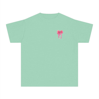 Youth Tee — "God Says I Am" Pink Bows Graphic