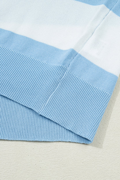 Sky Blue Stripe Colorblock Striped Knitted T shirt