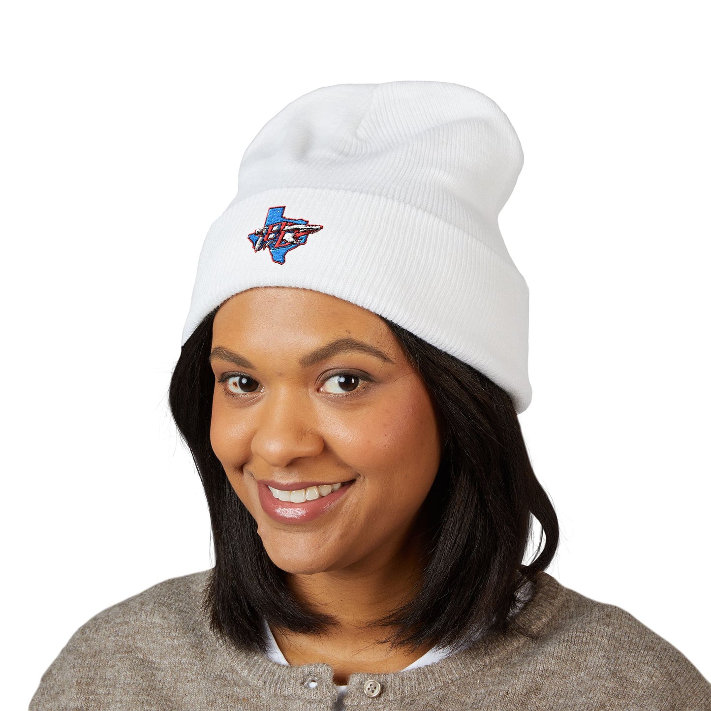 Texas Flag Outline Embroidered Beanie — Classic Cuffed Knit Hat