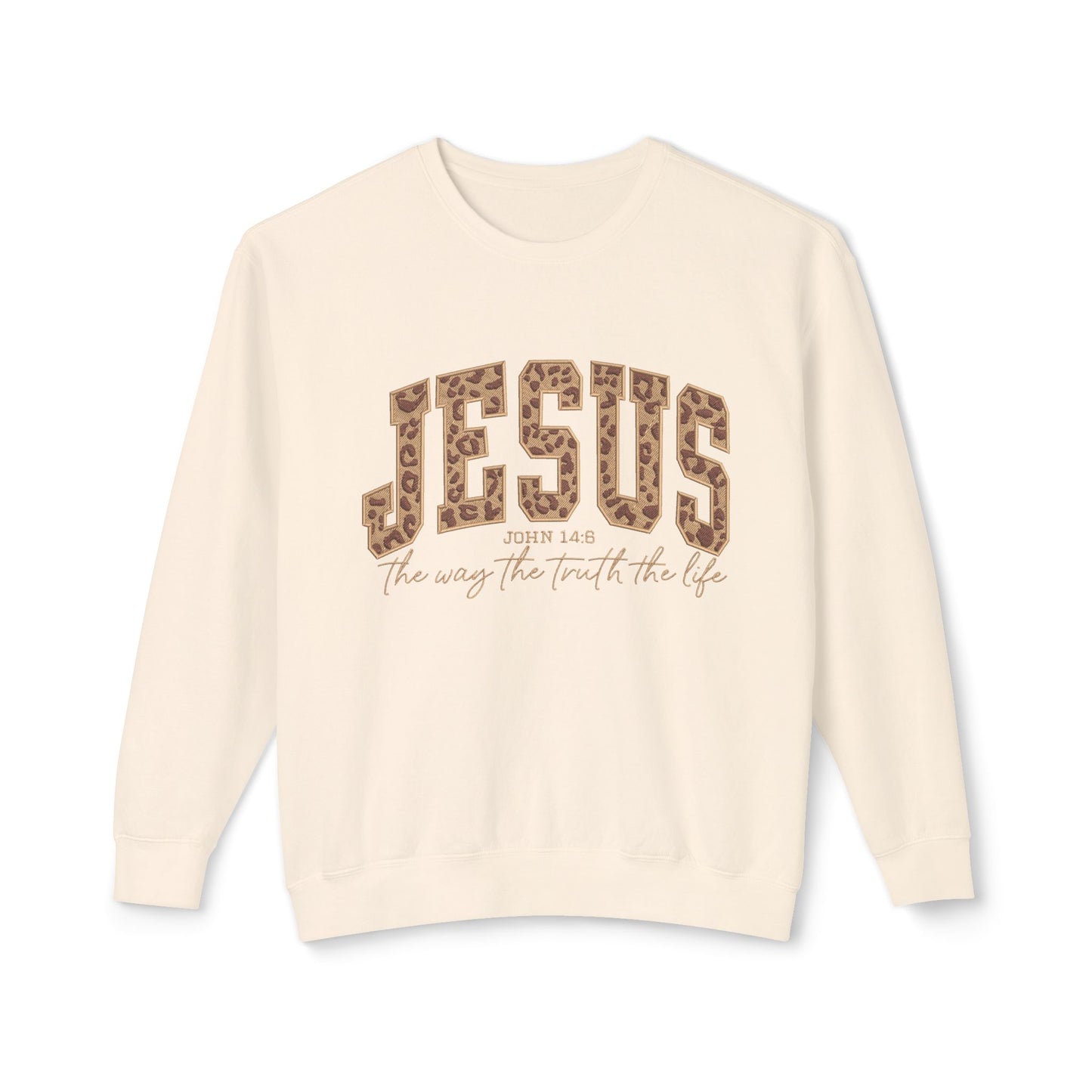 Jesus Leopard Print Crewneck Sweatshirt – Faith-Inspired Graphic Pullover