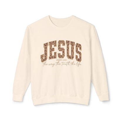 Jesus Leopard Print Crewneck Sweatshirt – Faith-Inspired Graphic Pullover