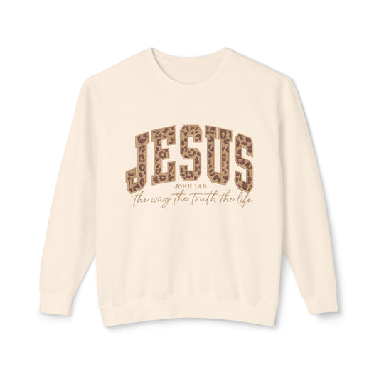 Jesus Leopard Print Crewneck Sweatshirt – Faith-Inspired Graphic Pullover