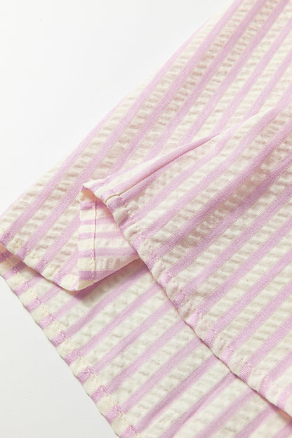 Pink Stripe Leopard Patchwork Long Sleeve Shirt