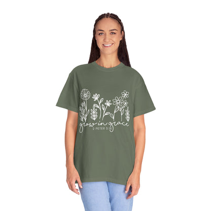 Grow in Grace T-Shirt — Floral 2 Peter 3:18 Christian Tee
