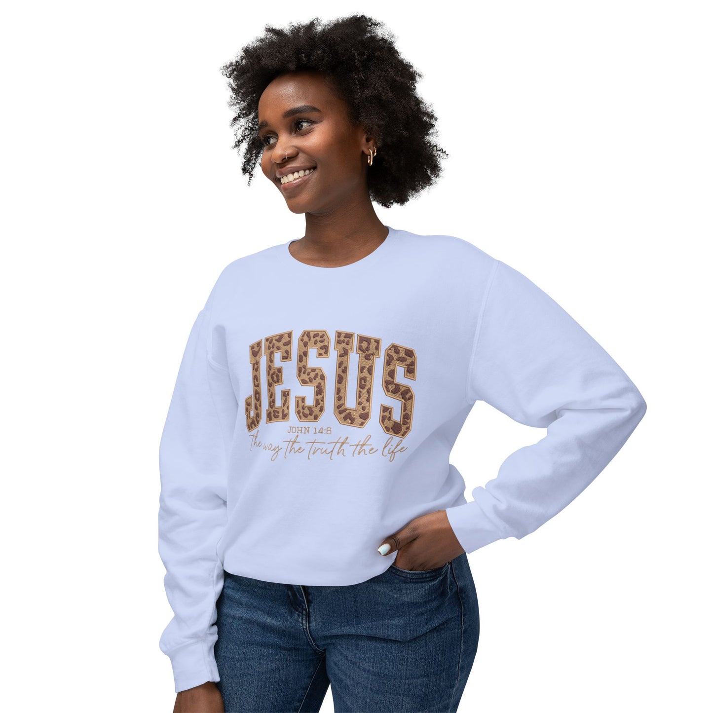 Jesus Leopard Print Crewneck Sweatshirt – Faith-Inspired Graphic Pullover
