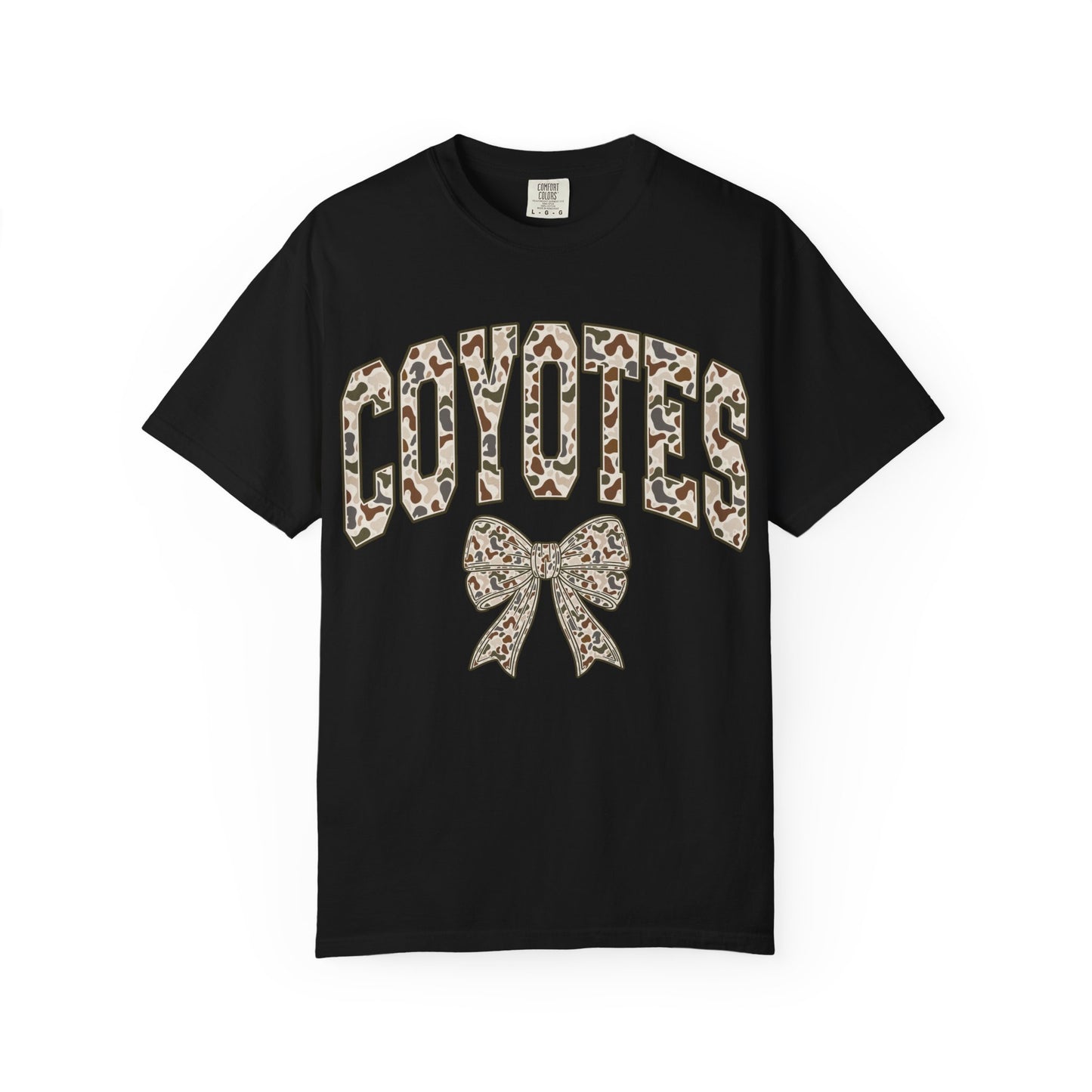 Coyotes Camo Print T-Shirt with Bow — Cute Animal Print Team Tee