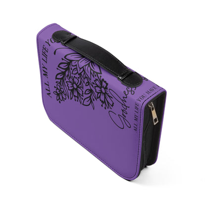 Bible Cover — Purple Butterfly Floral Zippered Bible Case with "All My Life You’ve Been So Good"