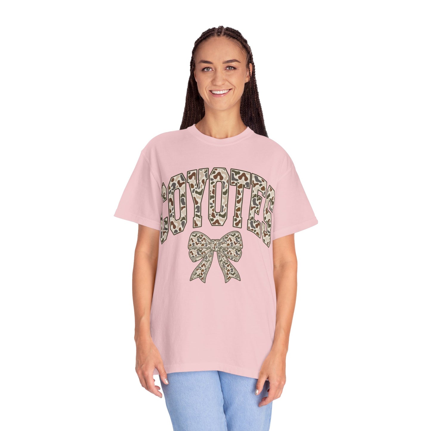 Coyotes Camo Print T-Shirt with Bow — Cute Animal Print Team Tee