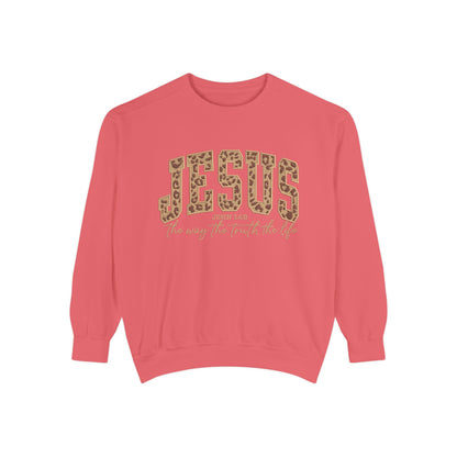 Jesus Leopard Print Sweatshirt — "Jesus: The Way, The Truth, The Life" Christian Crewneck