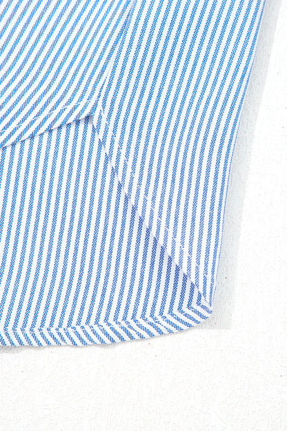 Sky Blue Stripe Contrasted Varsity Stripe Leopard Patchwork Button Down Shirt