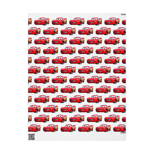 Kids Lightning Car Wrapping Paper – Red Race Car Gift Wrap for Boys’ Birthdays & Parties