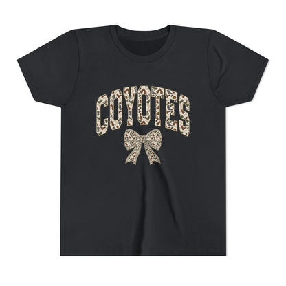 Youth Coyotes CAMO Print Tee with Bow — Girls' School Spirit Shirt