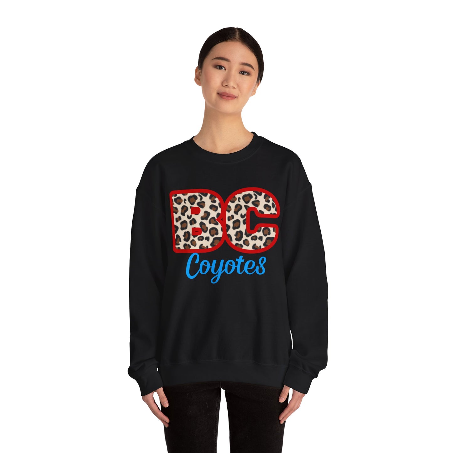 Crewneck Sweatshirt — BC Coyotes Leopard Print Team Logo