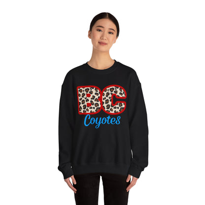 Crewneck Sweatshirt — BC Coyotes Leopard Print Team Logo