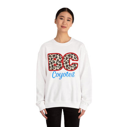 Crewneck Sweatshirt — BC Coyotes Leopard Print Team Logo