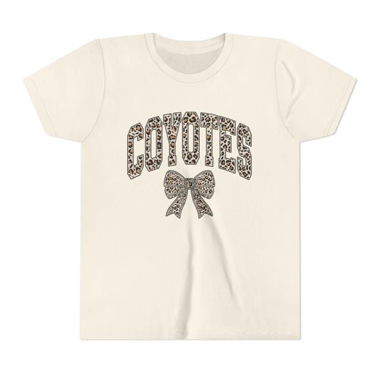Youth Tee — "Coyotes" LEOPARD Print Cheer Bow Graphic