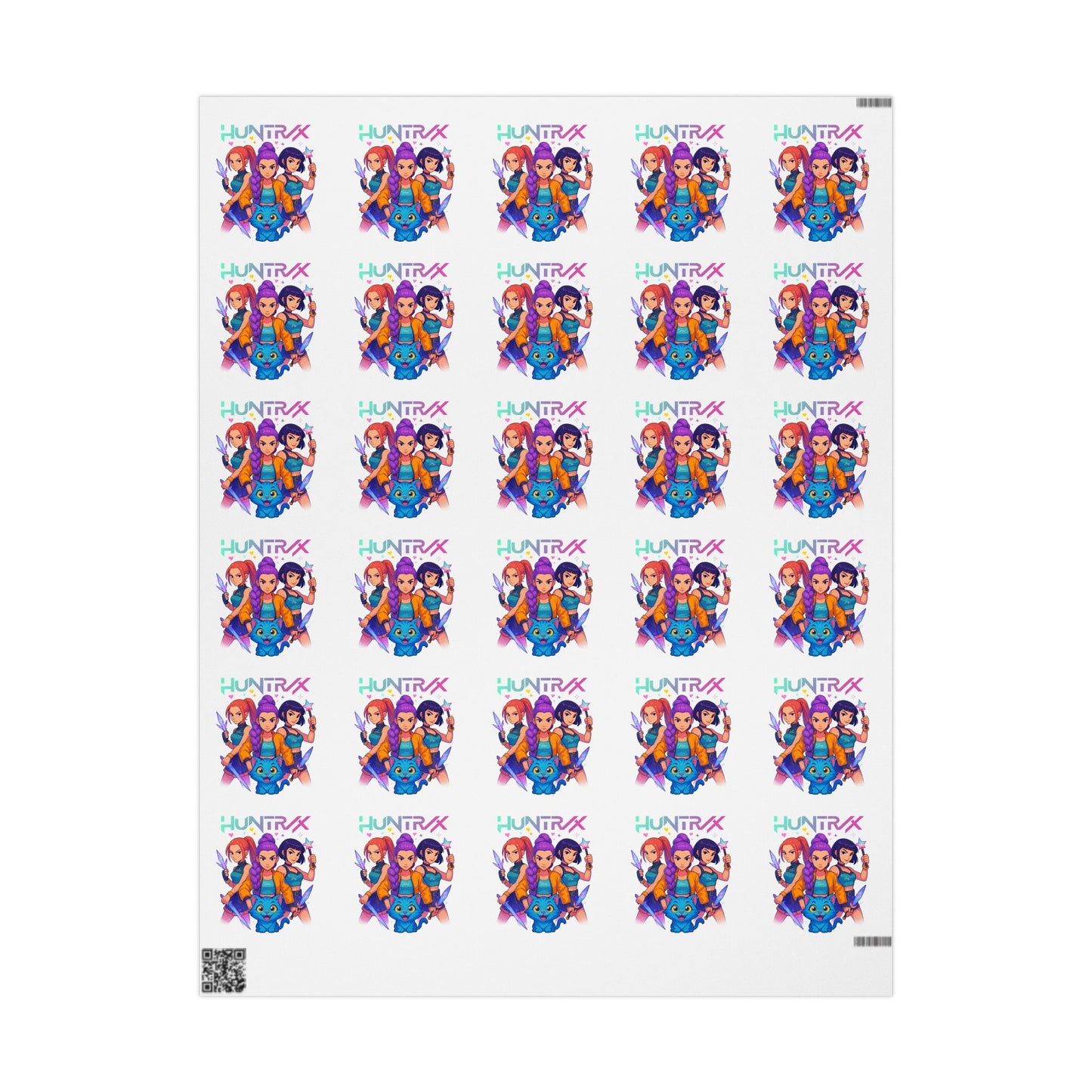 Custom Character Pattern Wrapping Paper – Colorful Cartoon Portraits (HUNTRX Text)