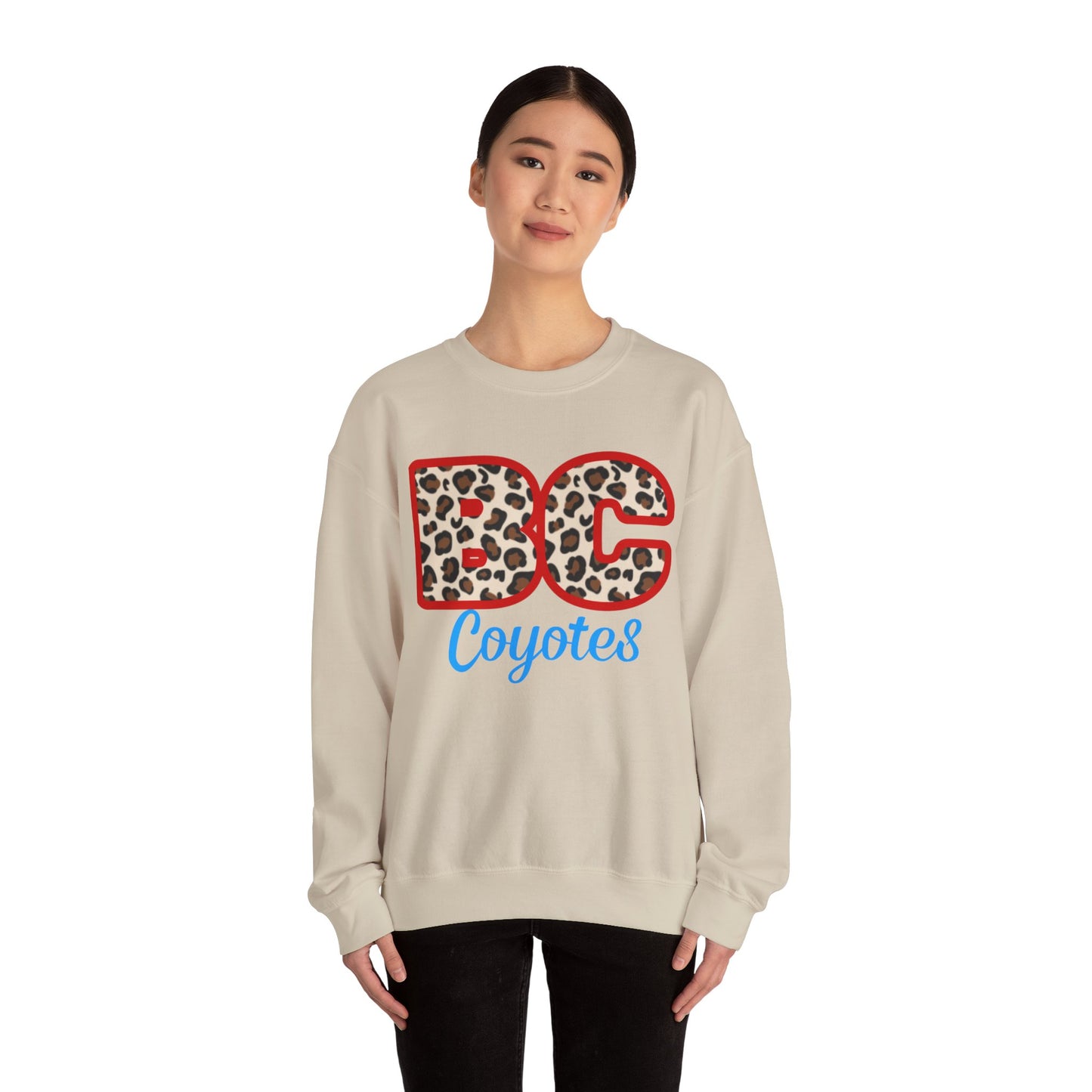 Crewneck Sweatshirt — BC Coyotes Leopard Print Team Logo