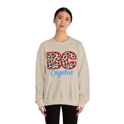 Crewneck Sweatshirt — BC Coyotes Leopard Print Team Logo