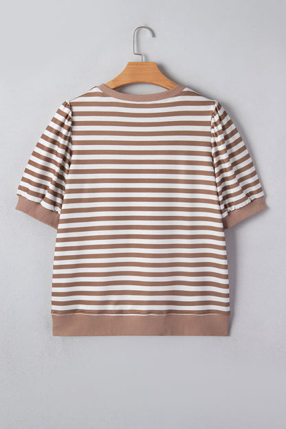 Orange Stripe Short Bubble Sleeve T Shirt