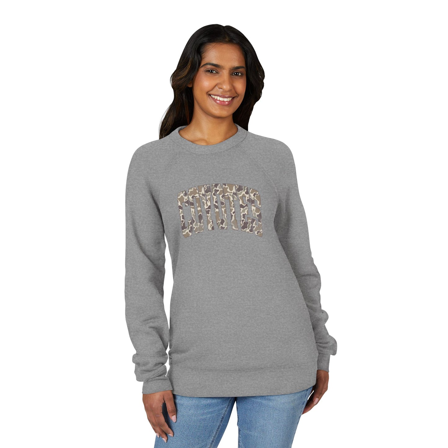 Coyotes Camo Text Sweatshirt — Comfort Fleece Raglan Crewneck